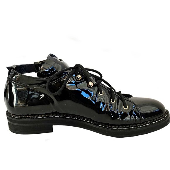 MAX MARA BLACK PATENT LEATHER ANKLE STRAP OXFORDS SHOES (39) - Picture 8 of 10